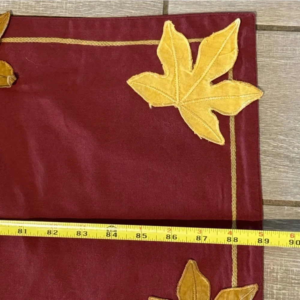 Williams Sonoma Maroon Autumn Leaves Appliqué Table Runner 16x89